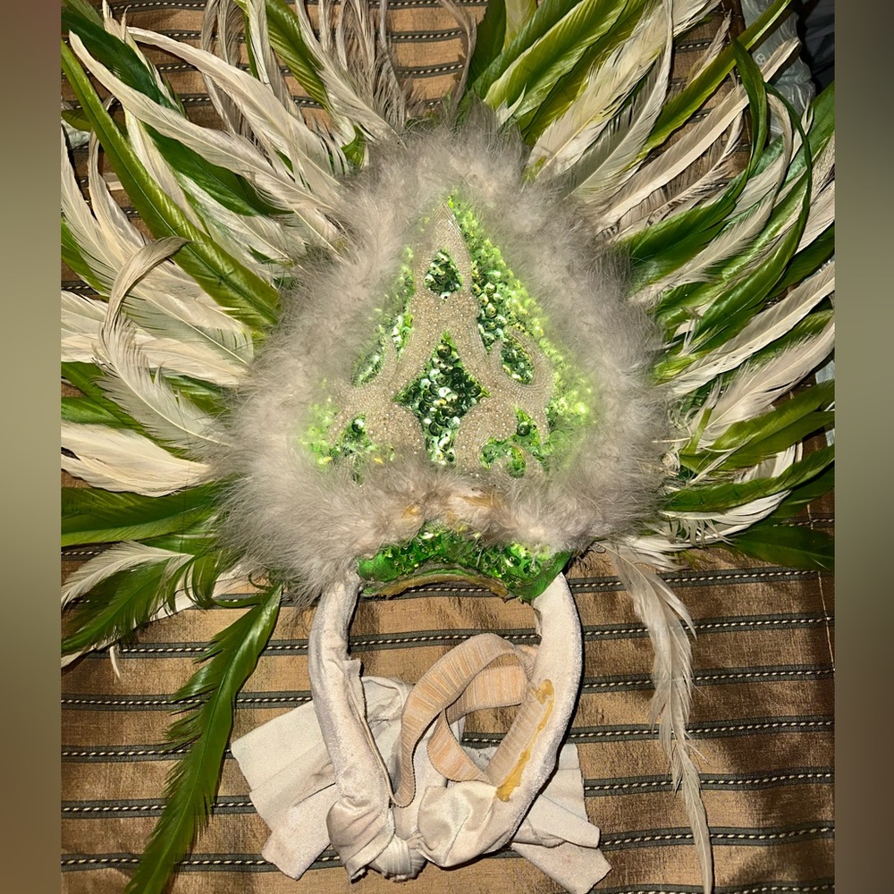 Green Feathered Headdress with Sequins